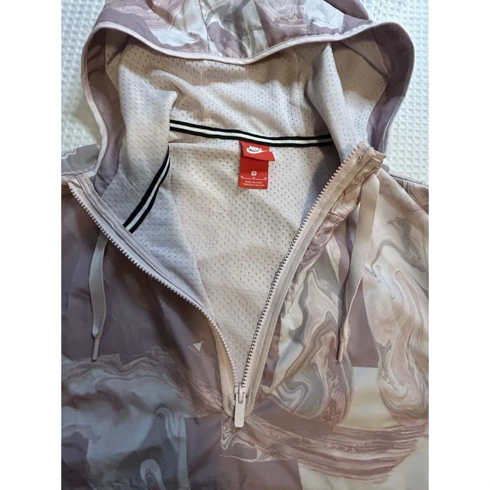 Nike Women's Medium 1/2 Zip Rain Jacket Windbreaker Marbled Pink White Pullover - Picture 13 of 16